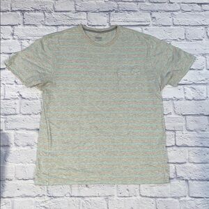 Patagonia Men's Light Gray and Blue Striped Pocket Tee